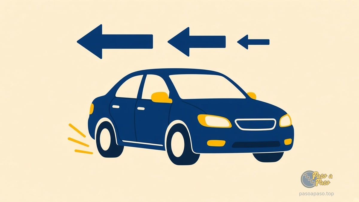 Auto azul hacia la derecha con tres flechas azules hacia la izquierda cada vez más pequeñas