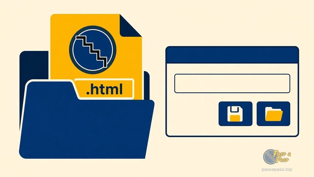 Archivo .html dentro de una carpeta junto a un cuadro de diálogo para guardar