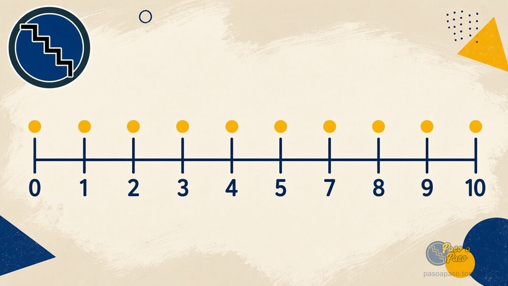 Línea numérica del 0 al 10 con un punto en cada número