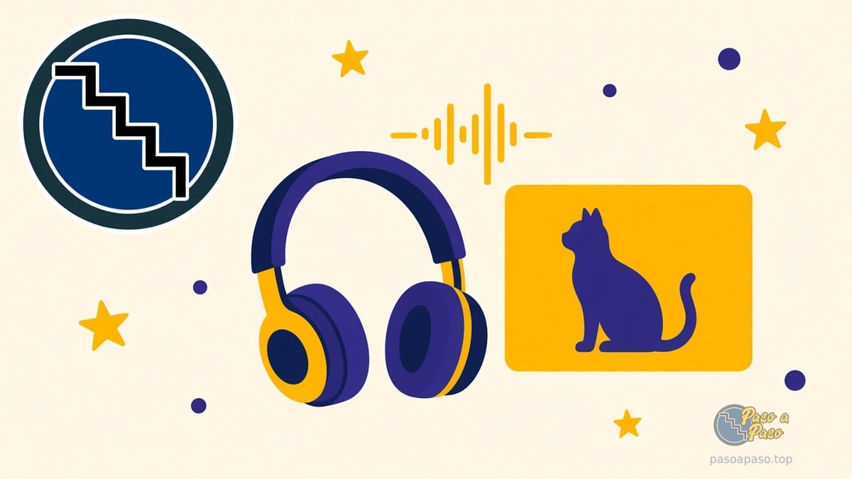 Auriculares de lector de pantalla junto a la silueta de un gato
