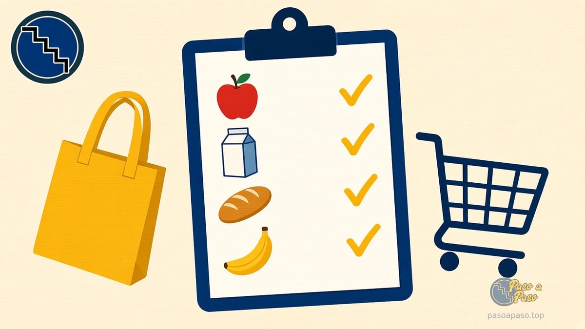 Lista de compras con casillas y marcas de verificación amarillas