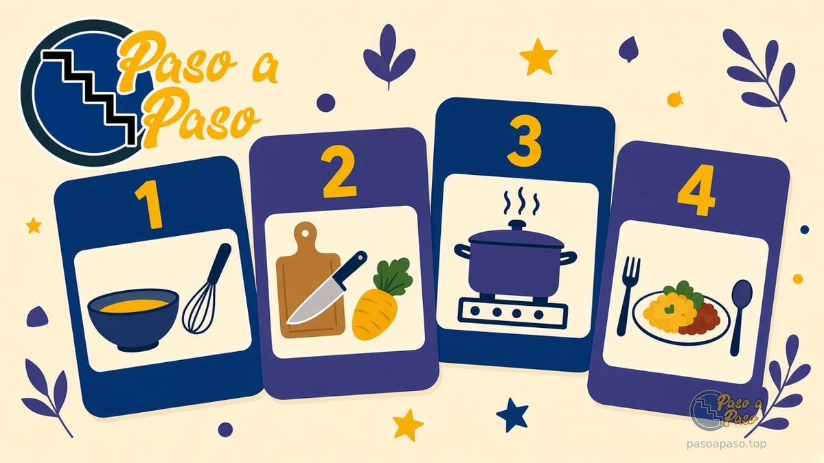 Tres tarjetas numeradas 1 2 3 como pasos de una receta