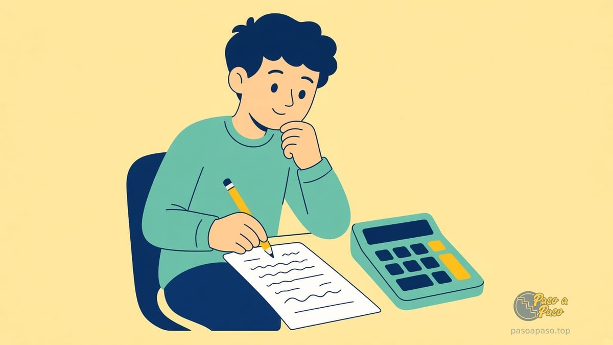 Estudiante concentra el cálculo con lápiz, papel y calculadora sobre el escritorio