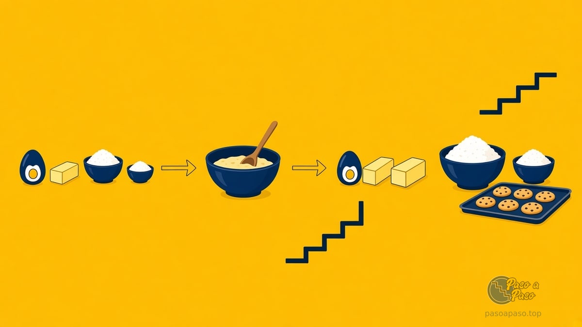 Ingredientes de galletas que pasan a un bol y luego a cantidades mayores junto a una bandeja de galletas