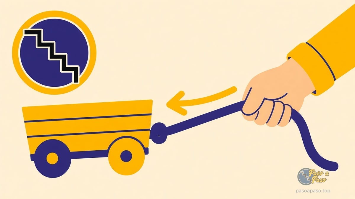 Mano con manga amarilla tira de una cuerda unida a un carrito de juguete amarillo