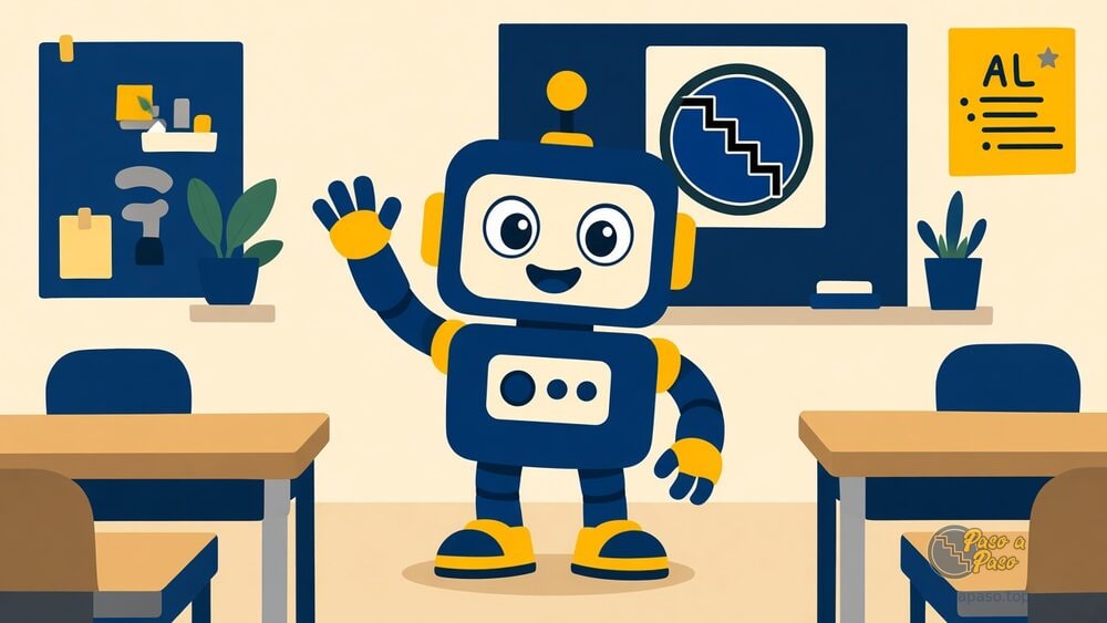 Kit de robótica educativa simple sobre una mesa de aula