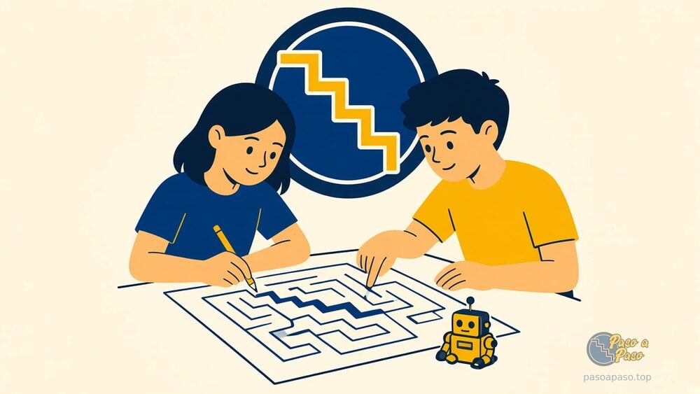 Estudiantes observando un robot en el piso respetando distancia segura