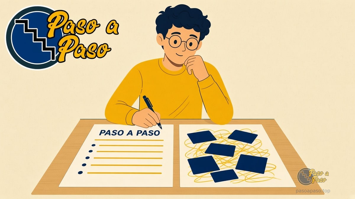 Estudiante compara una página ordenada con un solo título grande frente a otra desordenada con muchos títulos iguales